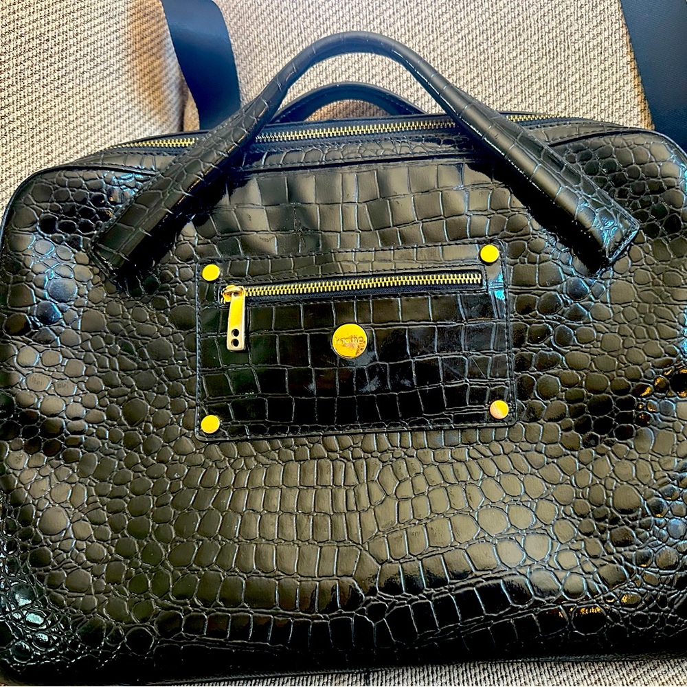 Knomo London Alligator Embossed shiny black briefcase/computer tote